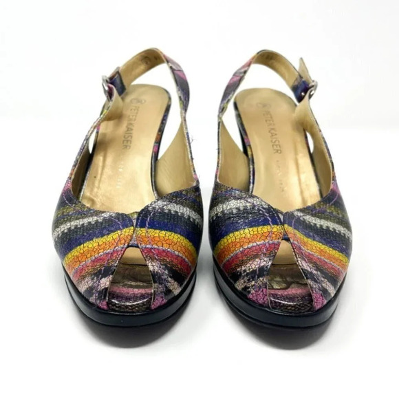 Peter Kaiser Rainbow Leather  Slingback Peep Toe Heels Sz 5 - Picture 4 of 8